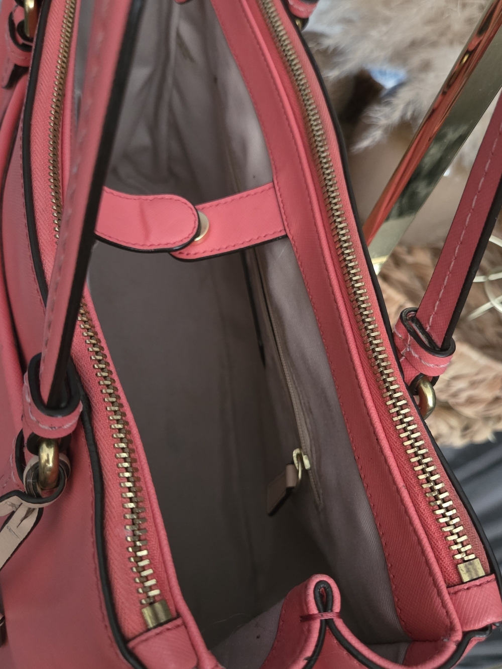 Coach Coral Pink Saffiano Leather Tote - Picture 11 of 17